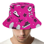 Pink Emo Symbols Pattern Print Bucket Hat