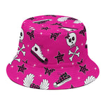 Pink Emo Symbols Pattern Print Bucket Hat