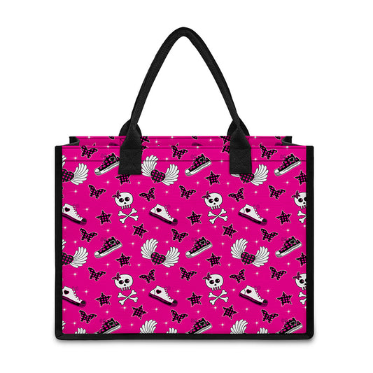 Pink Emo Symbols Pattern Print Canvas Tote Bag