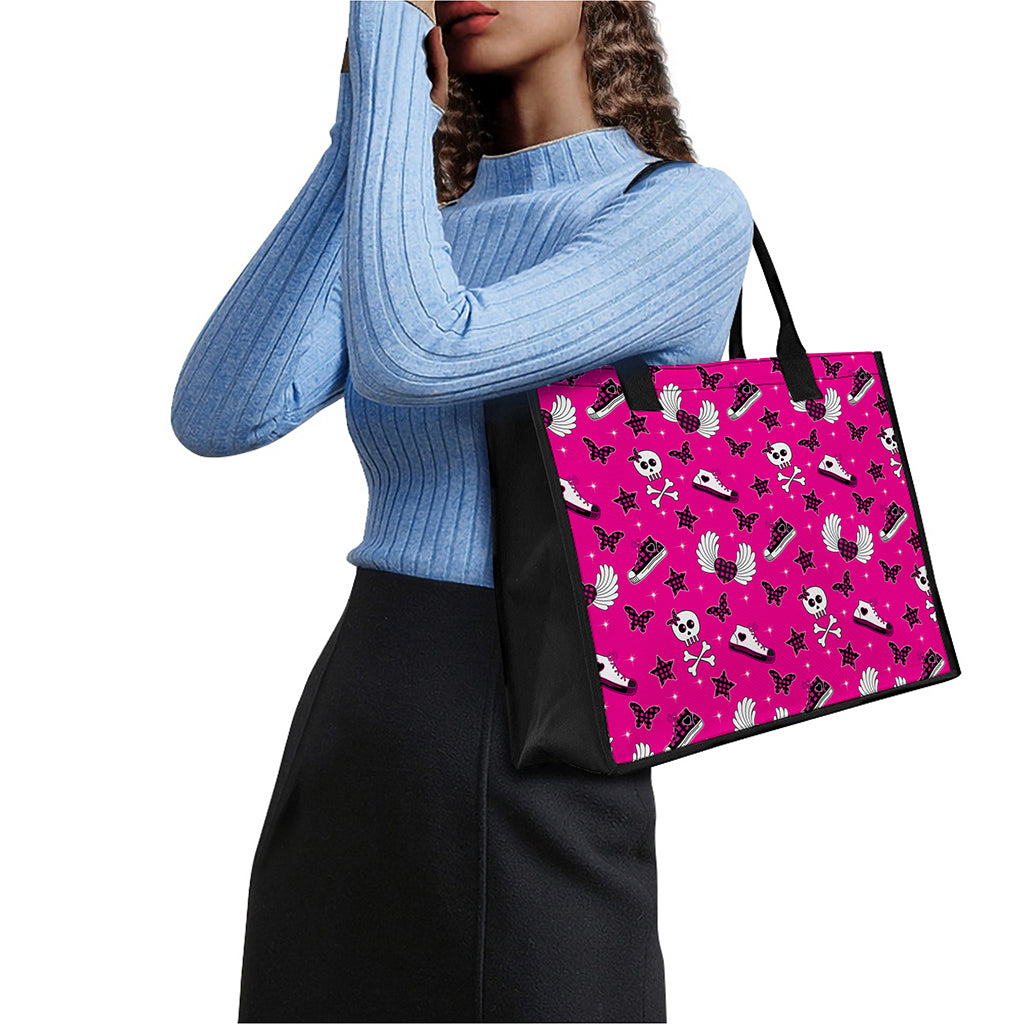 Pink Emo Symbols Pattern Print Canvas Tote Bag