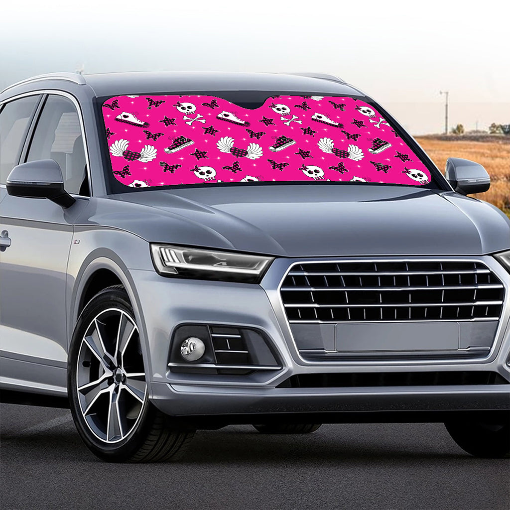 Pink Emo Symbols Pattern Print Car Windshield Sun Shade