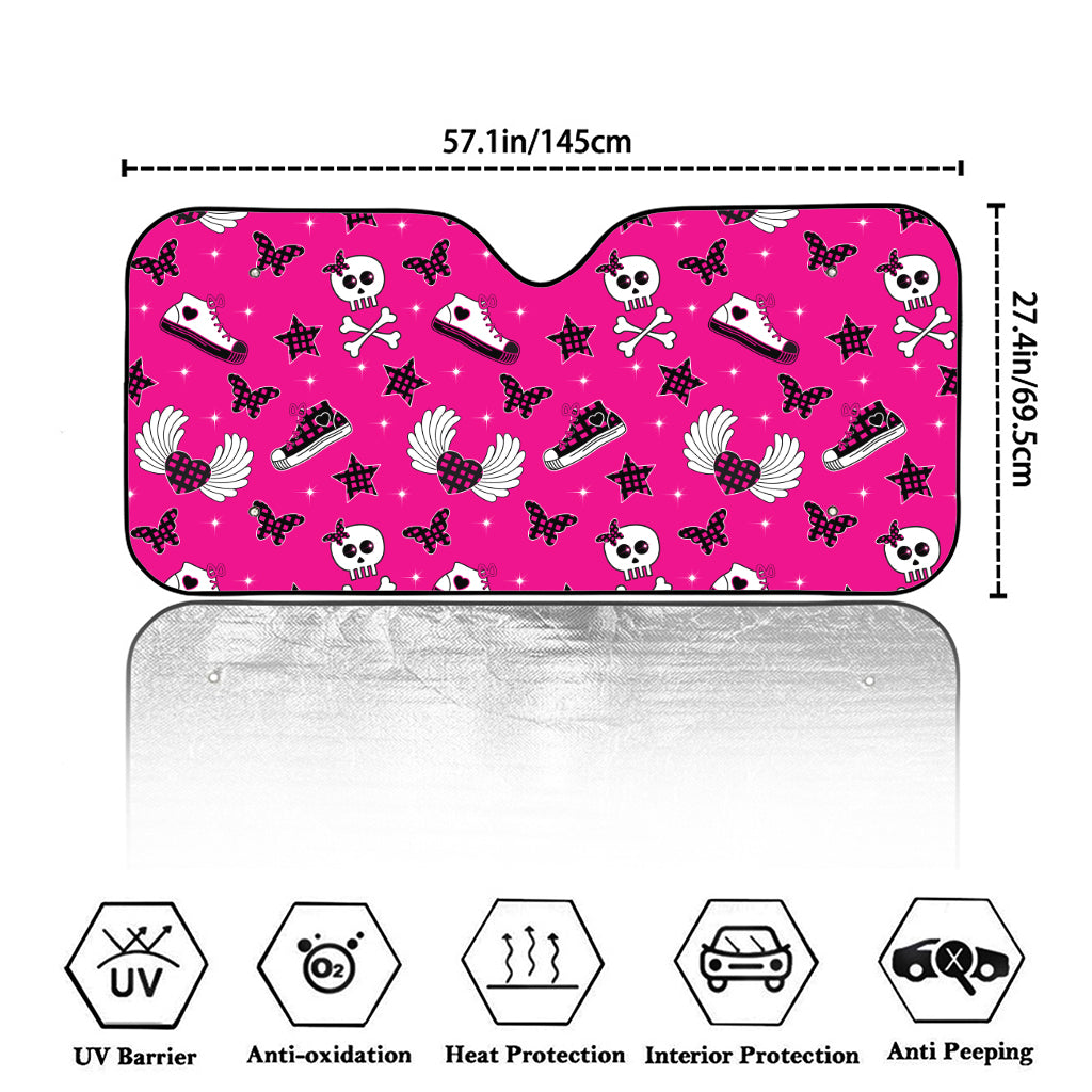 Pink Emo Symbols Pattern Print Car Windshield Sun Shade