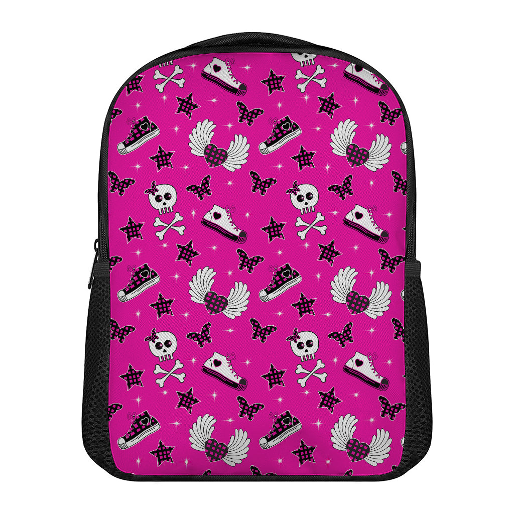 Pink Emo Symbols Pattern Print Casual Backpack