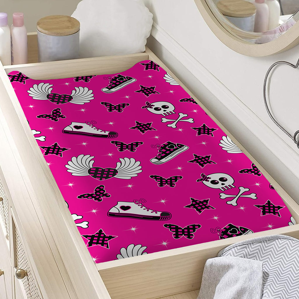 Pink Emo Symbols Pattern Print Changing Pad Cover
