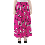 Pink Emo Symbols Pattern Print Chiffon Maxi Skirt