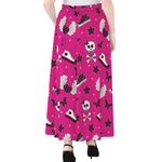 Pink Emo Symbols Pattern Print Chiffon Maxi Skirt