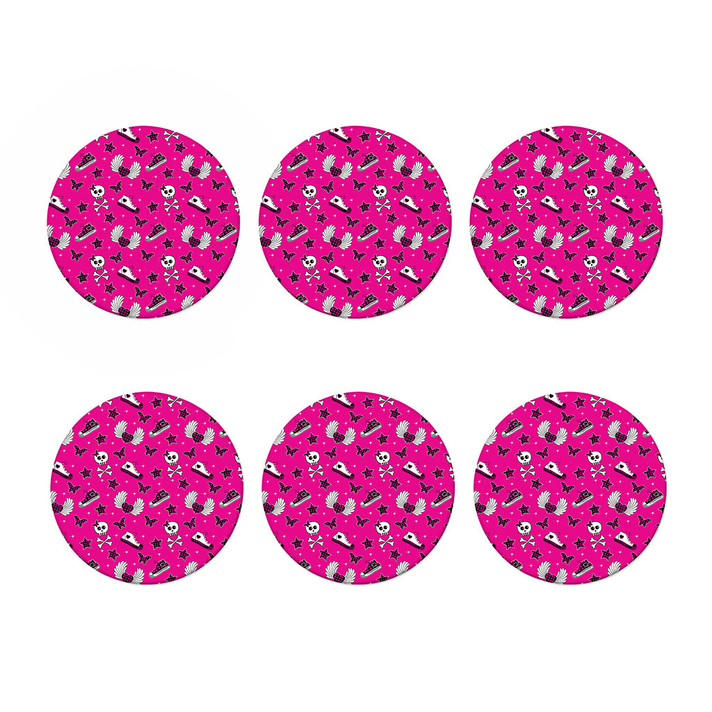 Pink Emo Symbols Pattern Print Coaster Set