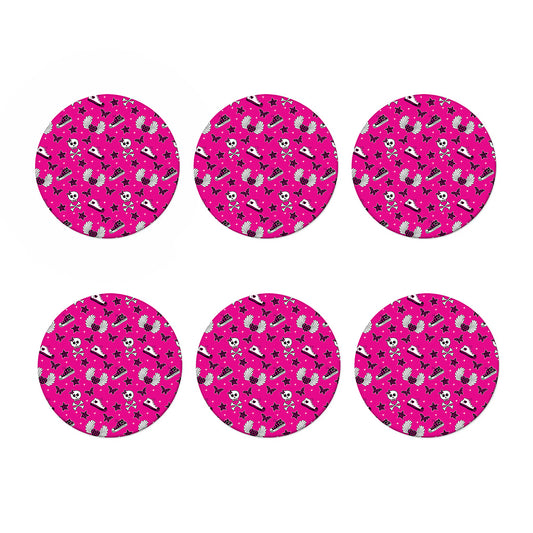 Pink Emo Symbols Pattern Print Coaster Set