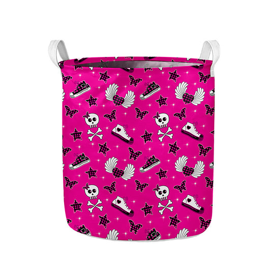 Pink Emo Symbols Pattern Print Collapsible Laundry Basket