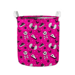 Pink Emo Symbols Pattern Print Collapsible Laundry Basket