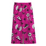 Pink Emo Symbols Pattern Print Cotton Front Slit Maxi Skirt