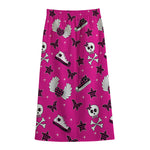 Pink Emo Symbols Pattern Print Cotton Front Slit Maxi Skirt