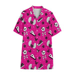 Pink Emo Symbols Pattern Print Cotton Hawaiian Shirt