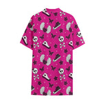 Pink Emo Symbols Pattern Print Cotton Hawaiian Shirt