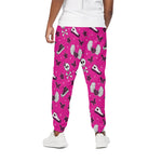 Pink Emo Symbols Pattern Print Cotton Pants