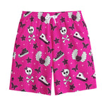 Pink Emo Symbols Pattern Print Cotton Shorts