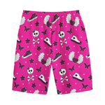 Pink Emo Symbols Pattern Print Cotton Shorts