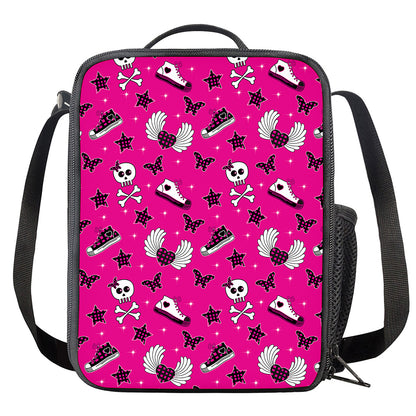 Pink Emo Symbols Pattern Print Crossbody Lunch Bag
