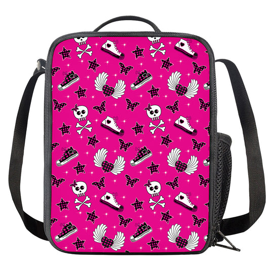 Pink Emo Symbols Pattern Print Crossbody Lunch Bag
