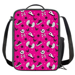 Pink Emo Symbols Pattern Print Crossbody Lunch Bag