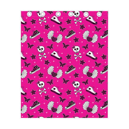 Pink Emo Symbols Pattern Print Curtain