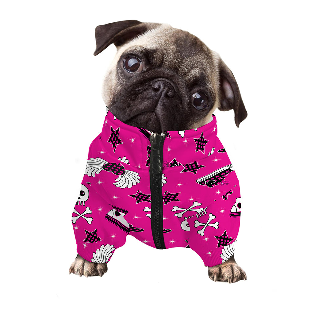 Pink Emo Symbols Pattern Print Dog Zip Up Jacket