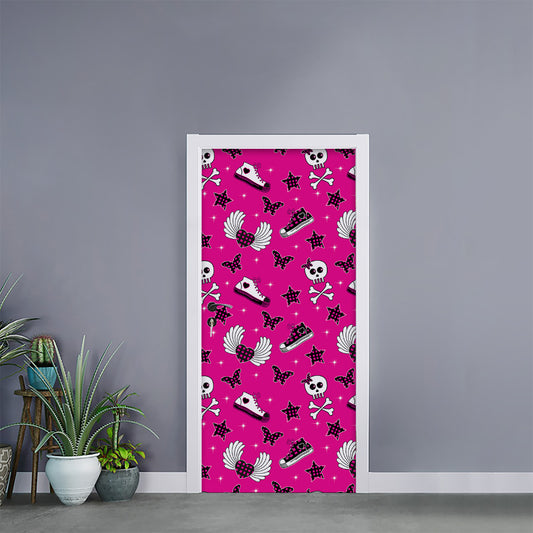 Pink Emo Symbols Pattern Print Door Sticker