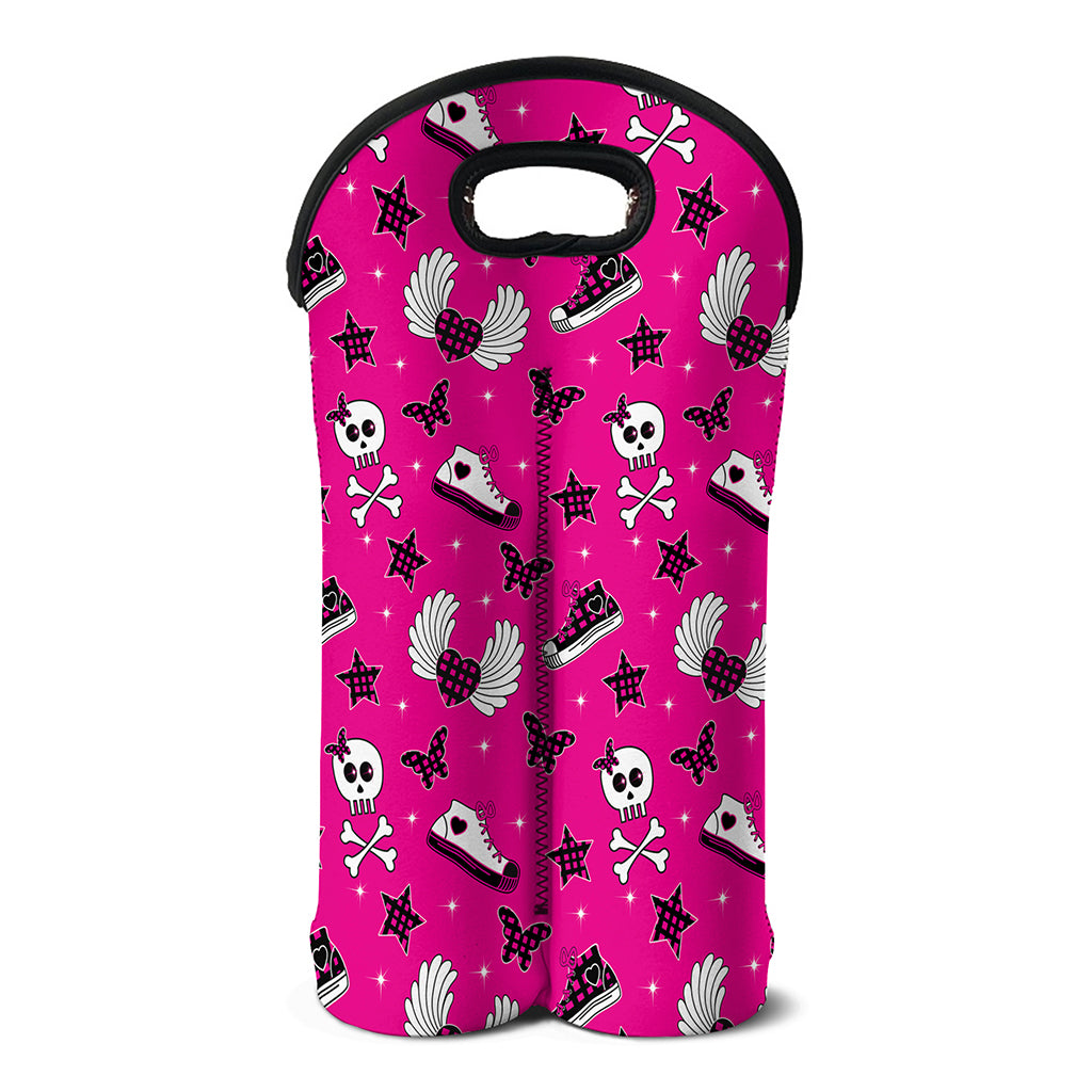 Pink Emo Symbols Pattern Print Double Neoprene Wine Tote