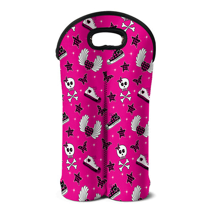 Pink Emo Symbols Pattern Print Double Neoprene Wine Tote