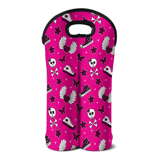 Pink Emo Symbols Pattern Print Double Neoprene Wine Tote