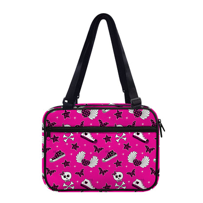 Pink Emo Symbols Pattern Print Double Strap Bible Bag