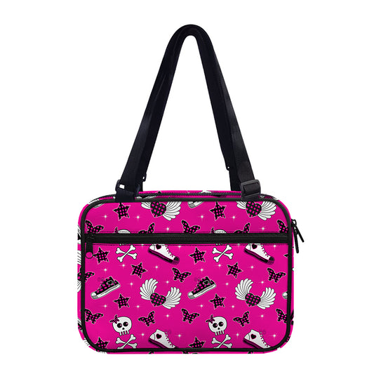 Pink Emo Symbols Pattern Print Double Strap Bible Bag