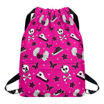 Pink Emo Symbols Pattern Print Drawstring Backpack