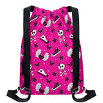 Pink Emo Symbols Pattern Print Drawstring Backpack