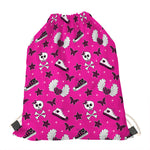 Pink Emo Symbols Pattern Print Drawstring Bag