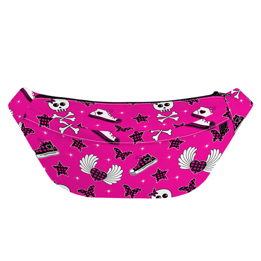 Pink Emo Symbols Pattern Print Fanny Pack