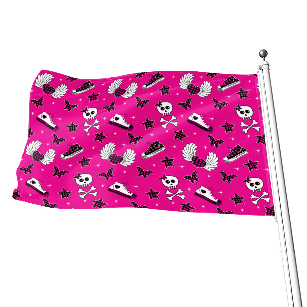 Pink Emo Symbols Pattern Print Flag