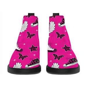 Pink Emo Symbols Pattern Print Flat Ankle Boots