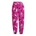 Pink Emo Symbols Pattern Print Fleece Lined Knit Pants