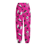 Pink Emo Symbols Pattern Print Fleece Lined Knit Pants