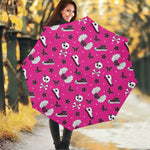Pink Emo Symbols Pattern Print Foldable Umbrella