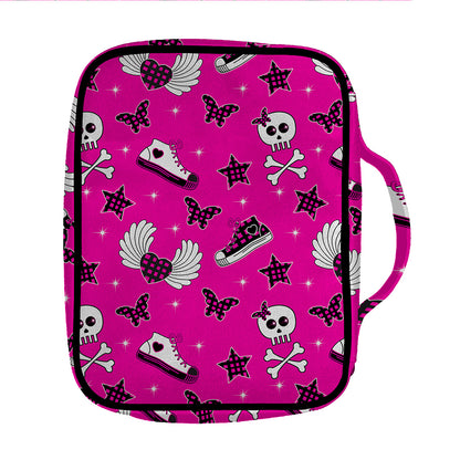Pink Emo Symbols Pattern Print Front Pocket Bible Bag