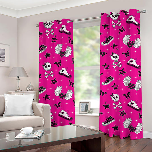 Pink Emo Symbols Pattern Print Grommet Curtains