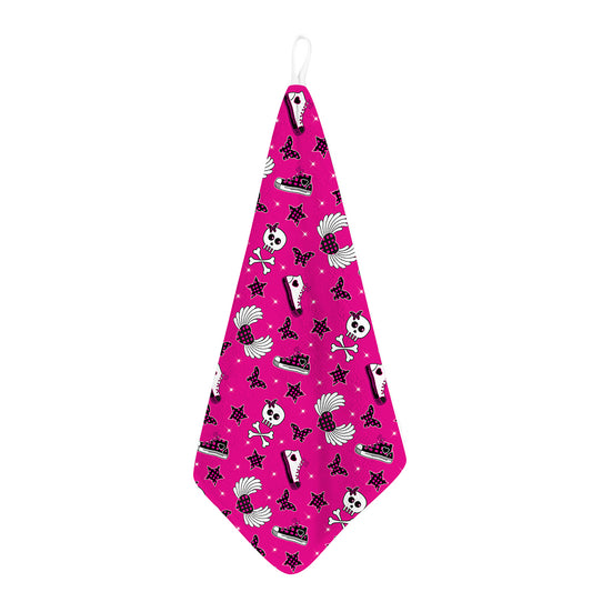Pink Emo Symbols Pattern Print Hand Towel