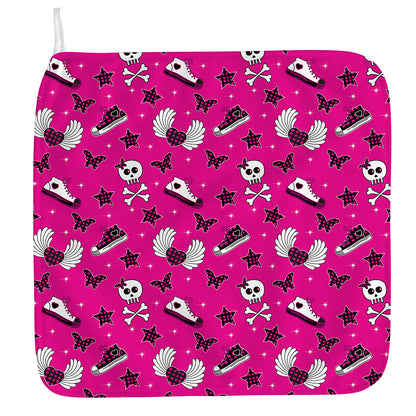 Pink Emo Symbols Pattern Print Hand Towel
