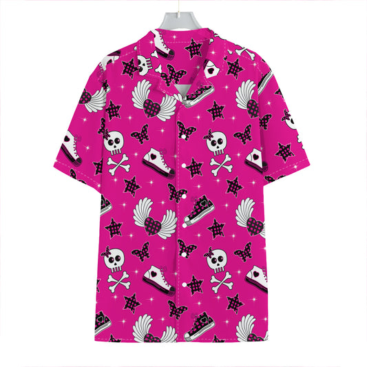 Pink Emo Symbols Pattern Print Hawaiian Shirt