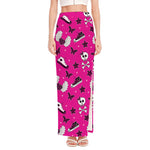 Pink Emo Symbols Pattern Print High Slit Maxi Skirt