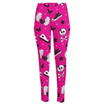 Pink Emo Symbols Pattern Print High-Waisted Pocket Leggings