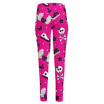 Pink Emo Symbols Pattern Print High-Waisted Pocket Leggings