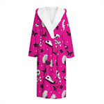 Pink Emo Symbols Pattern Print Hooded Bathrobe